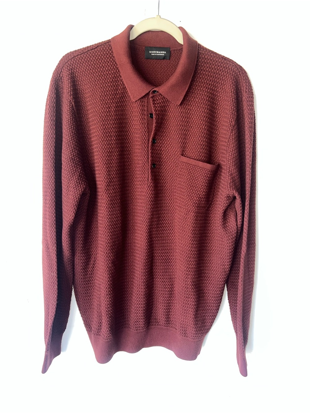 Scotch & Soda Men's Textured Polo Sweater in Deep Rust